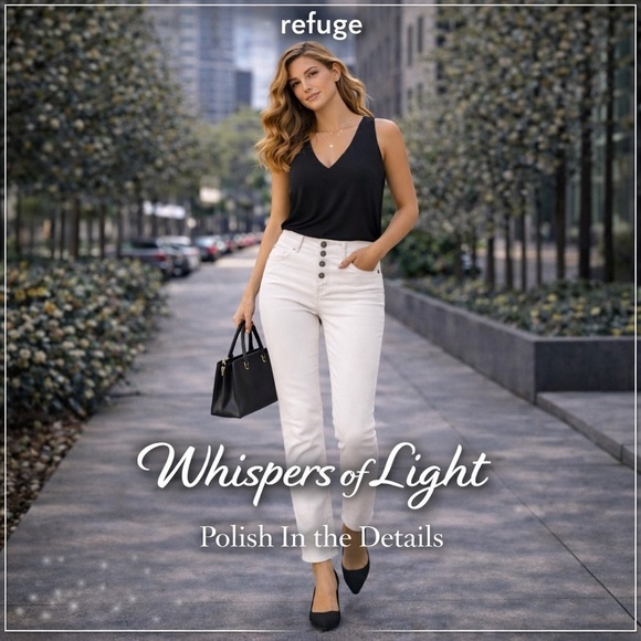 refuge Denim - Size 8 • Refuge High-Rise White Skinny Jeans – Triple Button Detail